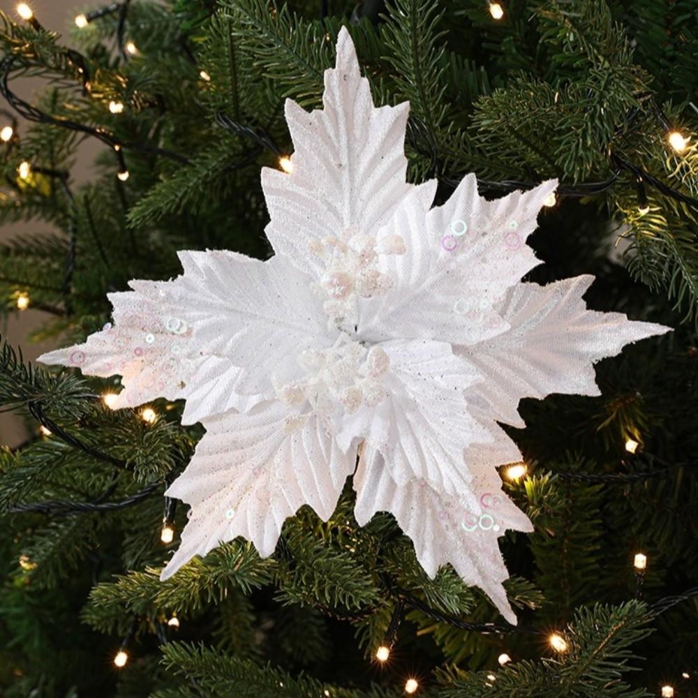 26CM Künstliche Weihnachtssternblume Pailletten Funkelnder Weihnachtsglitzer Blume Glitzer DIY Weihnachtsblume Weihnachtsdekoration