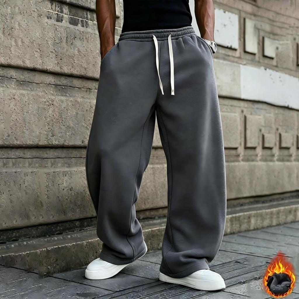 Men's Oversized Straight Leg Lined Sweatpants with Drapey Fit for Athletic Casual Wear