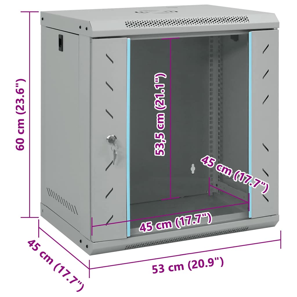 Network Cabinet with Storage Gray 53 x 45 x 60 cm Steel