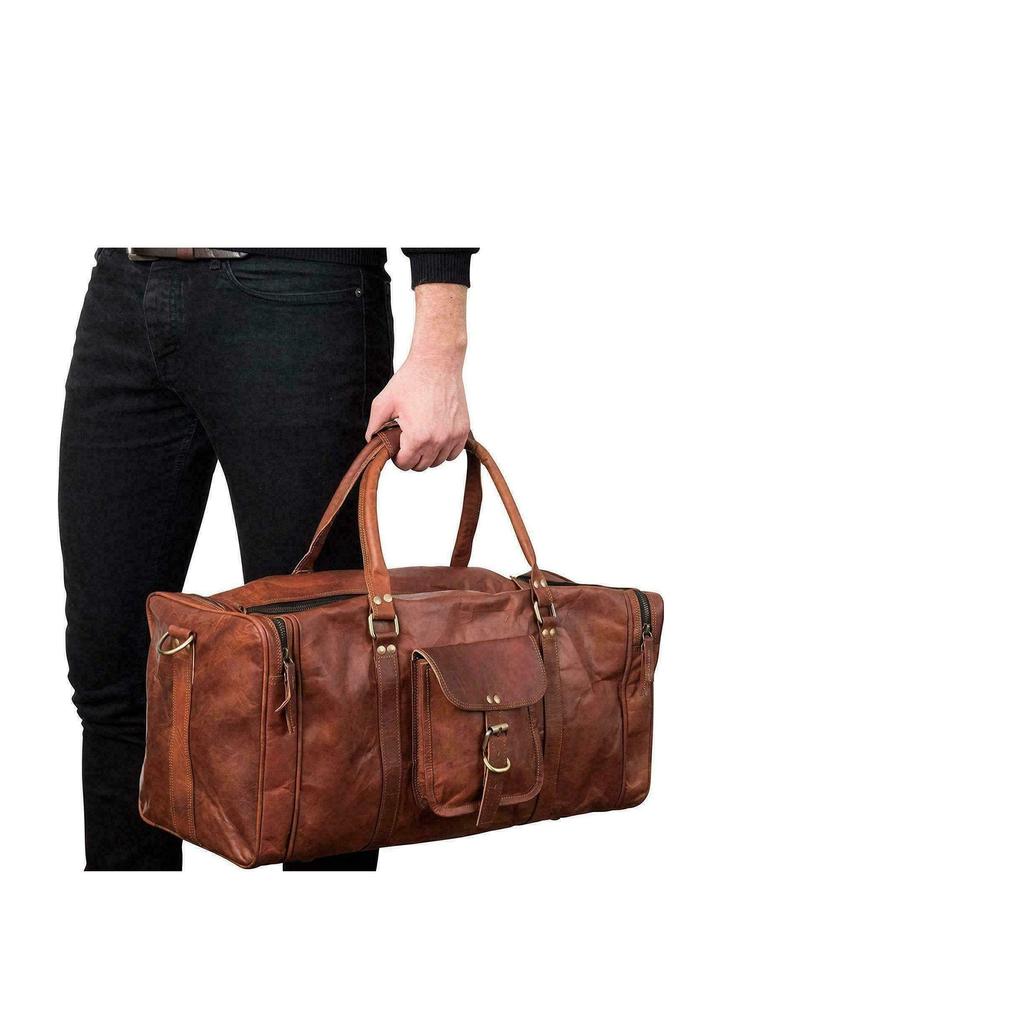 24" Herre Ekte Skinn Reise Duffel Gym Vintage Bagasje Overnattingshelgveske