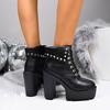 Women's Chain Decor Block Heeled Boots Fashion Lace Up Side Zipper Platform Boots Stylish Ankle Boots High Heels