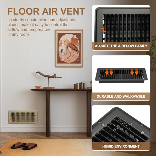 PATIKIL 10" x 6" Floor Vents, Set of 3, Heavy-Duty Steel, Adjustable, Decorative, Wall-Mounted, Black