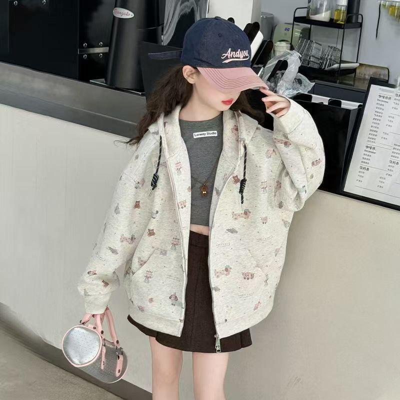 2025 New Girls' Fashion Hooded Cardigan: Loose Fit Spring & Autumn Jacket