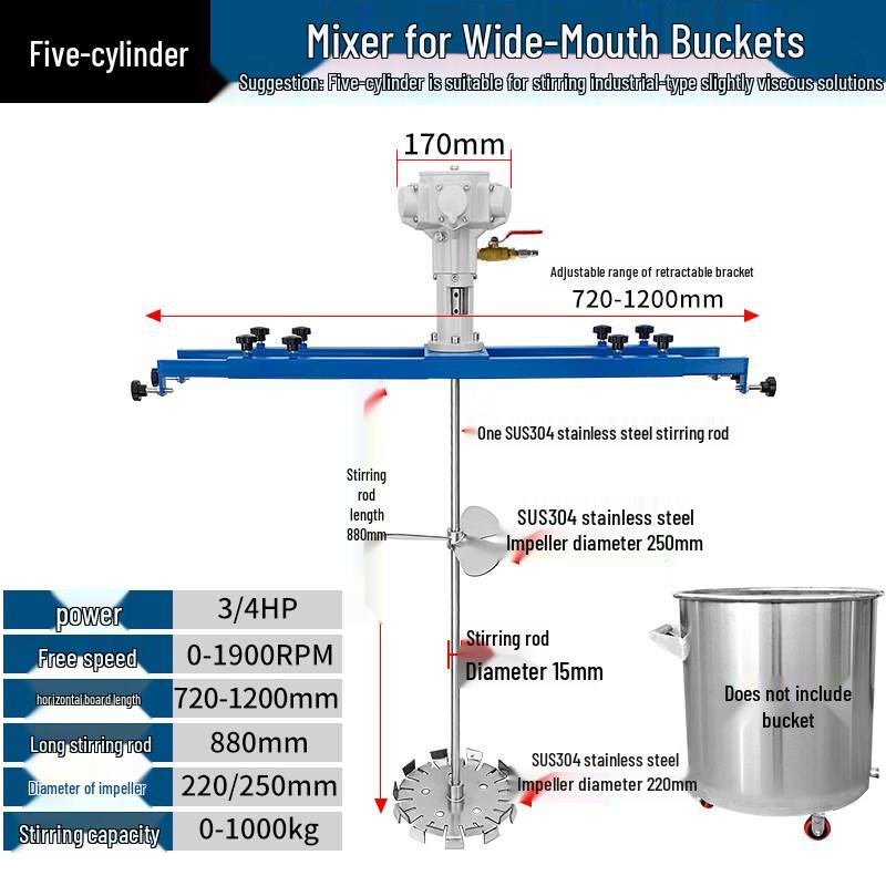 Five-Cylinder Pneumatic Lifting Mixer for IBC Totes