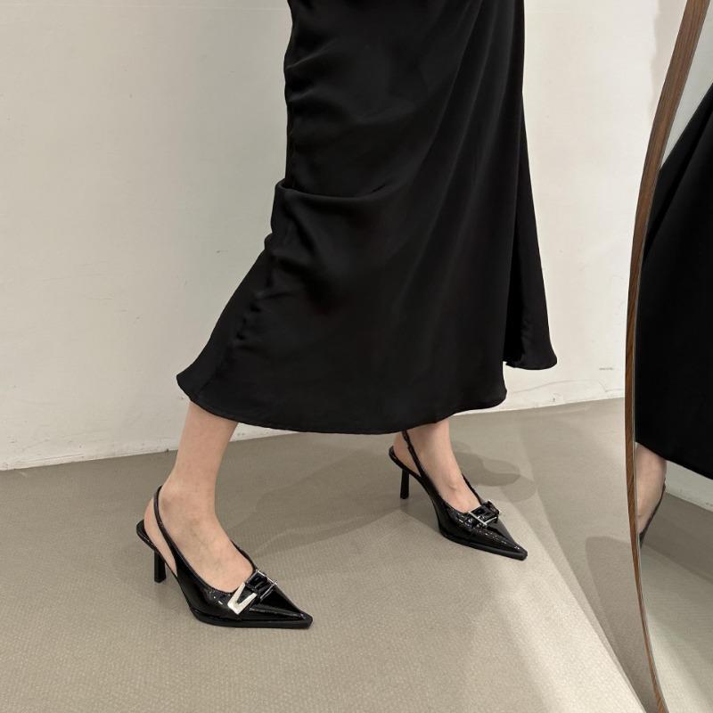 Mode Neue Sommer Frauen Kleid Schuhe Spitzschuh Sandalen Schnalle Slingbacks Pumps Zurück Strap Mid Heels Lackleder Schuh Zapatos Mujer