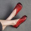 Johnature Zapatos planos retro de cuero genuino con punta redonda, suela suave, zapatos informales sin cordones de Color sólido para mujer