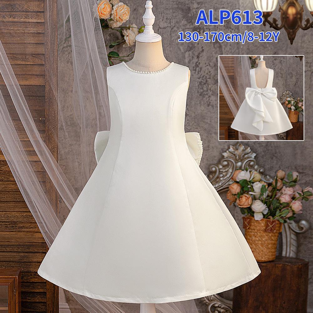 Mädchen Perlen Schleife Puffiges Prinzessinnenkleid - Rückenfrei Formell Feiertagskleidung