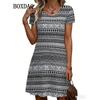 Elegant Fashion Short Sleeve Dress Summer Women's Ethnic Style Geometry 3D Print A-Line Dress For Women Casual Clothing