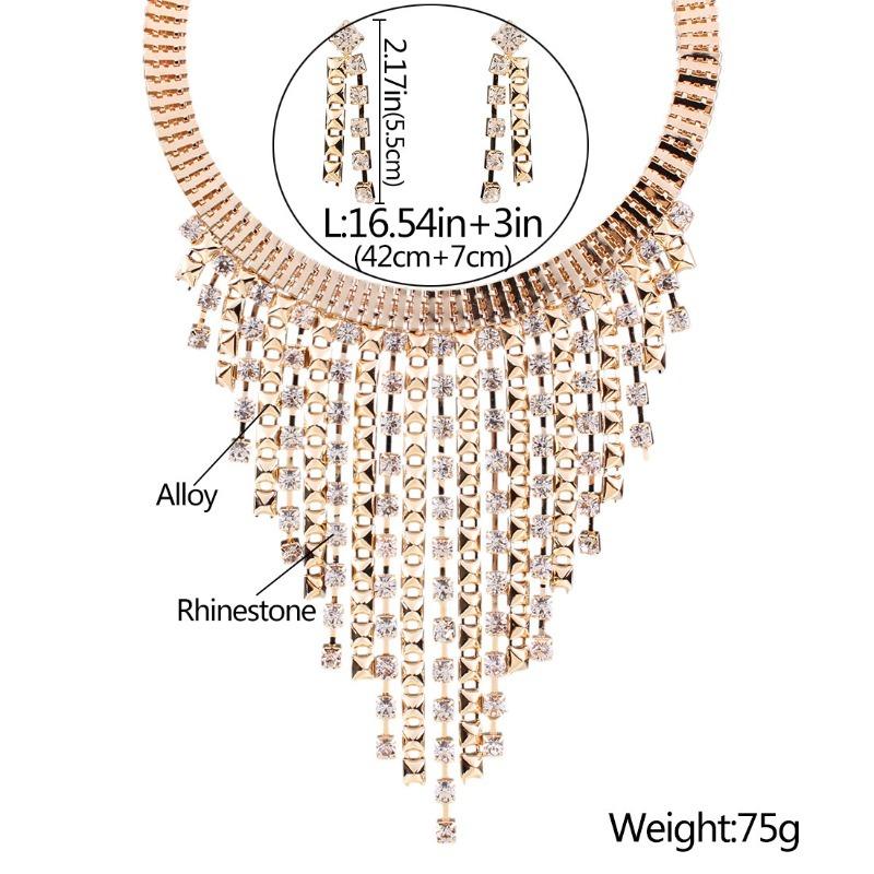 Stylish Multi-layer Fringed Diamond Necklace Earrings Collar Jewelry