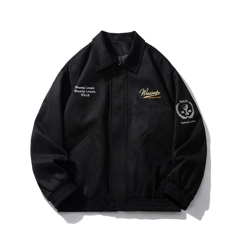 Mens Oversized Baseball Jacket Embroidered Suede Streetwear Winter Puffer Coat Teens