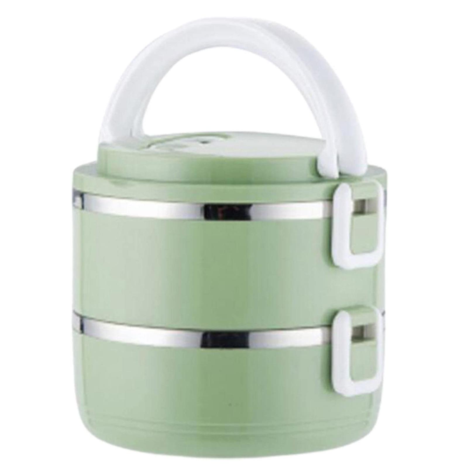 

Stackable Stainless Steel Lunch Box 2 Layers Thermal Food Container Leak Proof Design with Silicone Valve and Easy Carry Handle зелёный