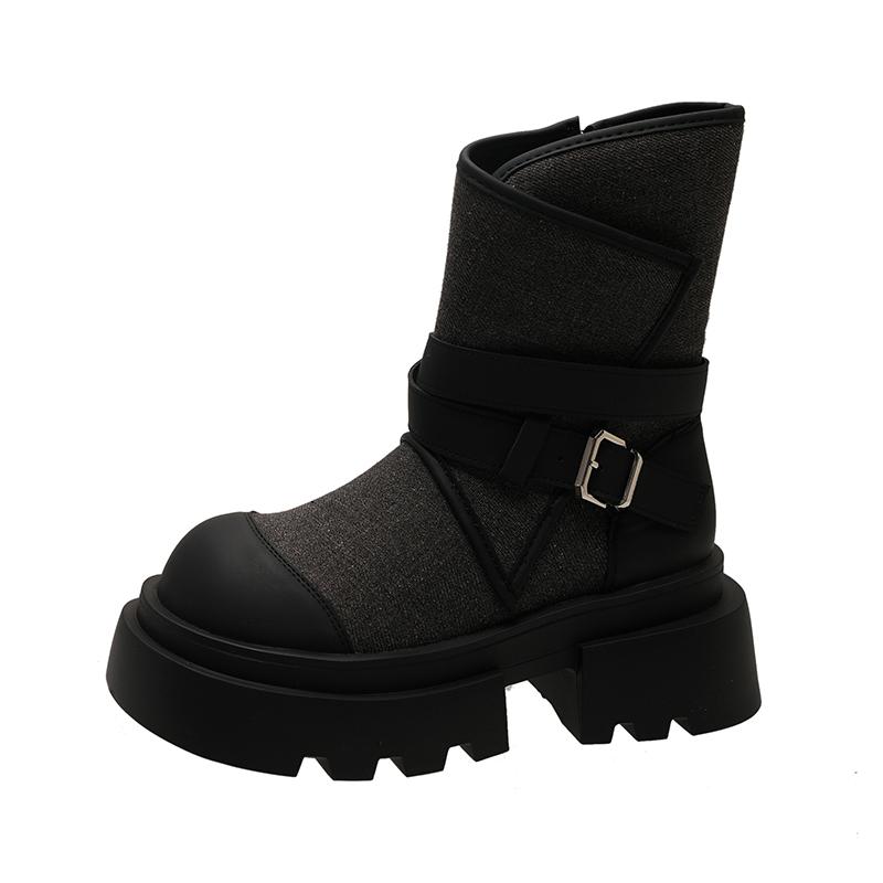 

Ботильоны женские джинсовые 2024 осень ковбойские сапоги на толстом каблуке туфли на платформе с толстой подошвой женские элегантные короткие сапоги Morder 40 чёрный