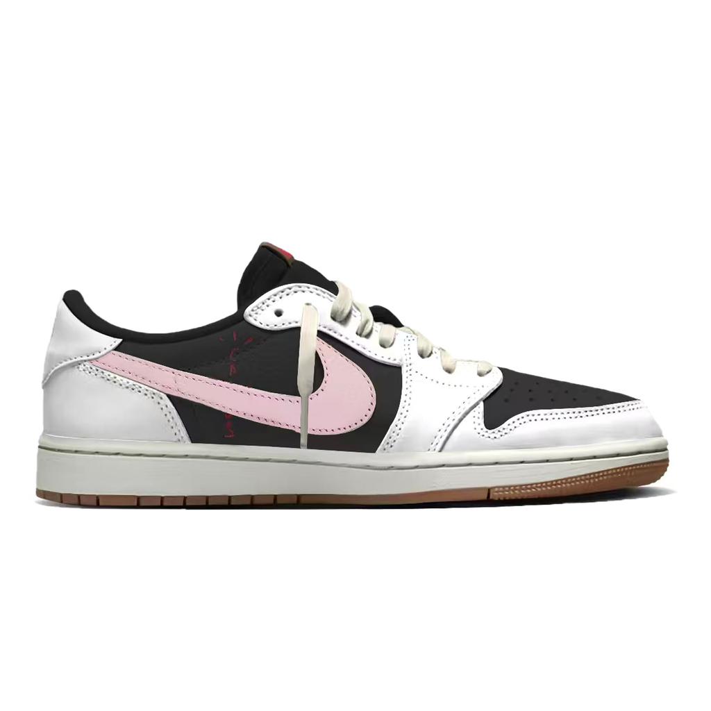 Travis Scott x Jordan Air Jordan 1 Travis Scott X AJ1 Low Colaboração Cano Baixo Tênis de Basquete Vintage Unissex Rosa DZ4137-700(Equipe1677- 8)
