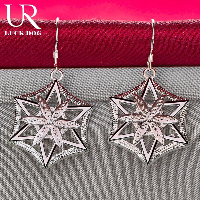 925 Sterling Silver Star Shaped Geometric Pendant Piercing Earrings Fashionable Wedding Jewelry