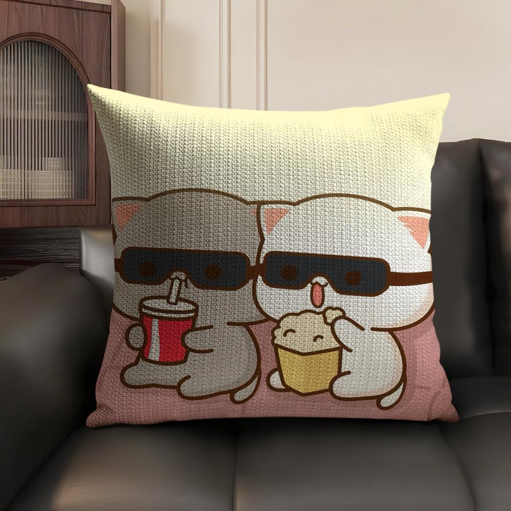 Sweet Cute P-Peach Gomas Cushion Cover Natural Linen Organic Fabric Double-Sided Printing Sofa Home Decor Gift Pillow Case