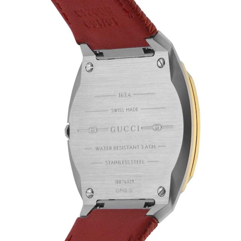 Gucci 25H Gold Dial Watch Red Leather Strap YA163415