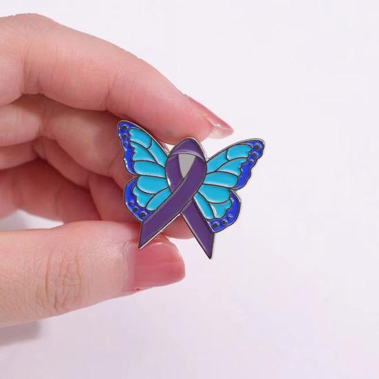 Women Brooch Enamel Butterfly Design Healing Ribbon Pin Non-Slip Buckle Scarf Badge Sweater Cardigan Bag Accessories