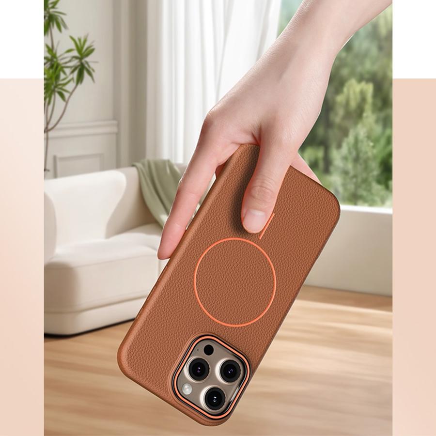 Magnetický ultratenký PU kožený kryt na telefon s texturou liči pro iPhone 16/15/14/13/12/11 Pro Max 16 Plus Kompatibilní s bezdrátovým nabíjením Tenký kryt na telefon