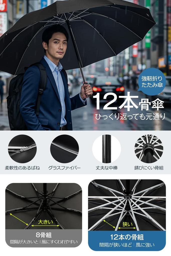 Large Size 12 Automatic Opening and Reverse Folding Teflon Folding Heat UV Rain and Sun Rain and Typhoon Heavy Rain and Day Gift Extra - RibsFolding