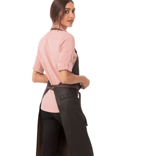 Chef Works Boulder Waxed Denim Look Bib Apron (Unisex) in Black/Brown
