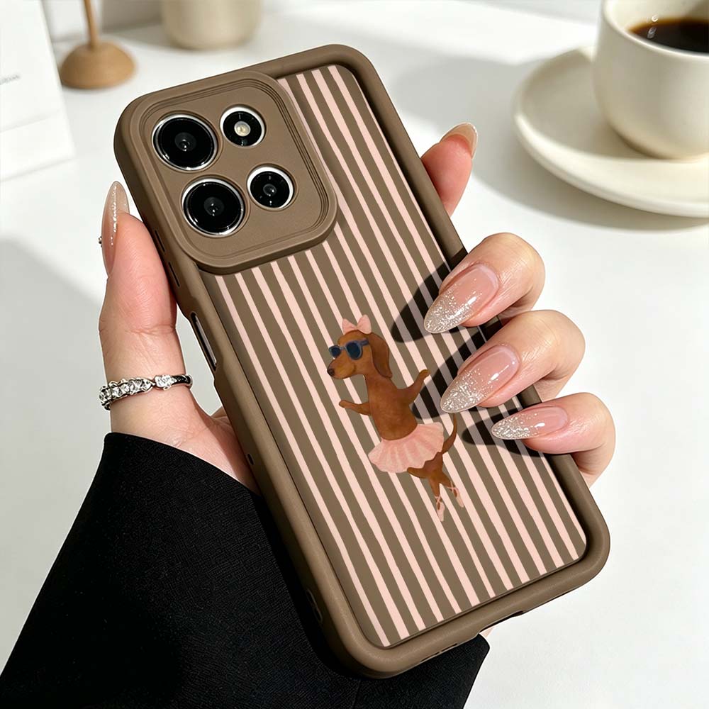 Cute Striped Dachshund Cover For Motorola Moto G86 G85 G75 G56 G35 G24 G06 Edge 70 60 50 Fusion Eye Ladder Phone Case