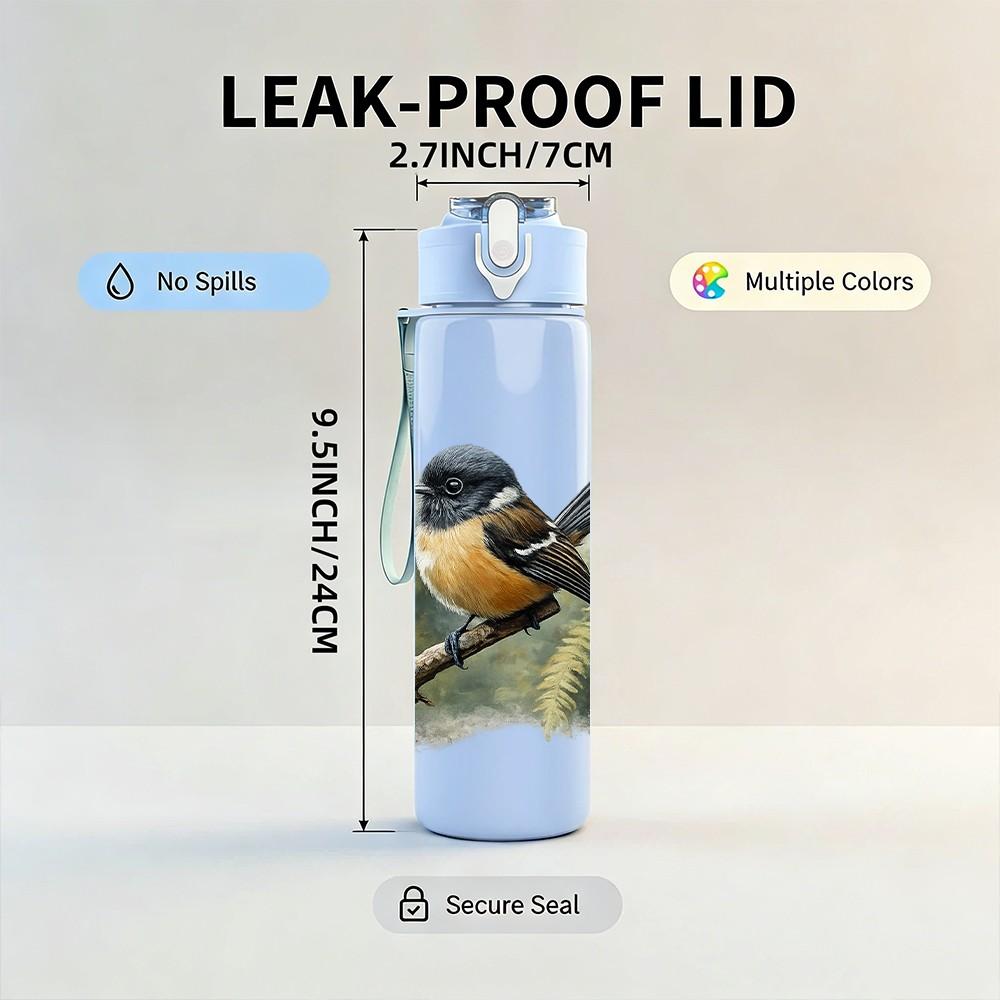 1PC Small Bird Green Leaf Branch Print 750ml Color Plastic Sports Water Bottle Leakproof Flip Straw Lid Suitable for Sports Office Home Use