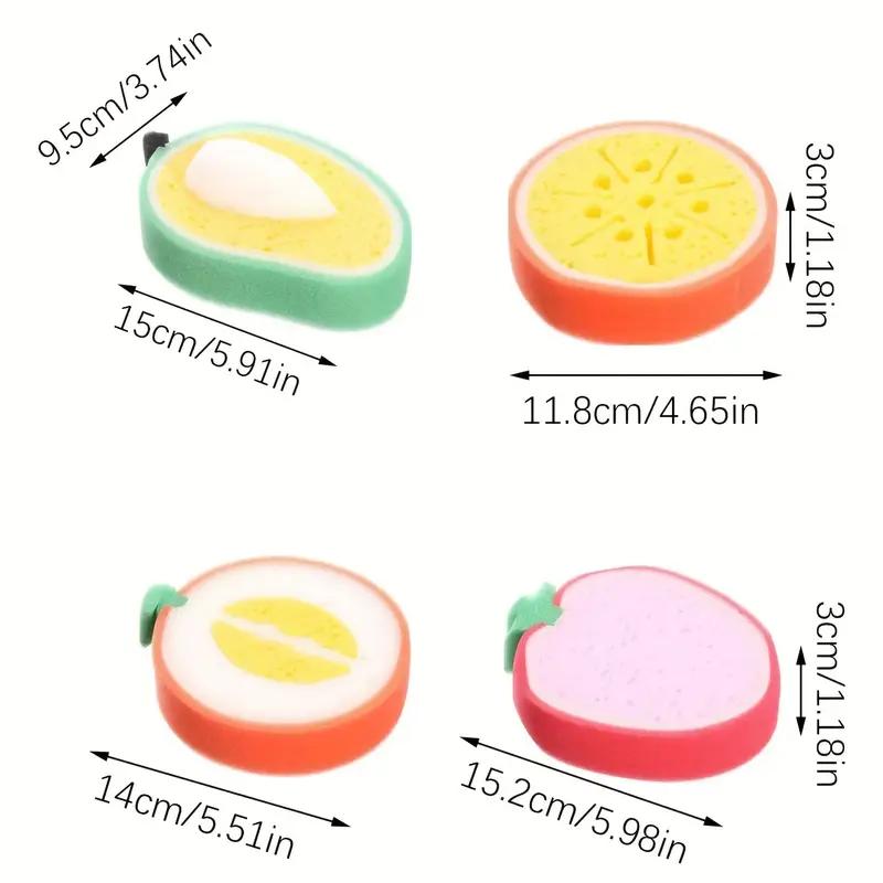 4pcs Fruit Type Thickened Sponge Wipe Scouring Pad Multi-functional Decontamination Cleaning Dishwashing Sponge