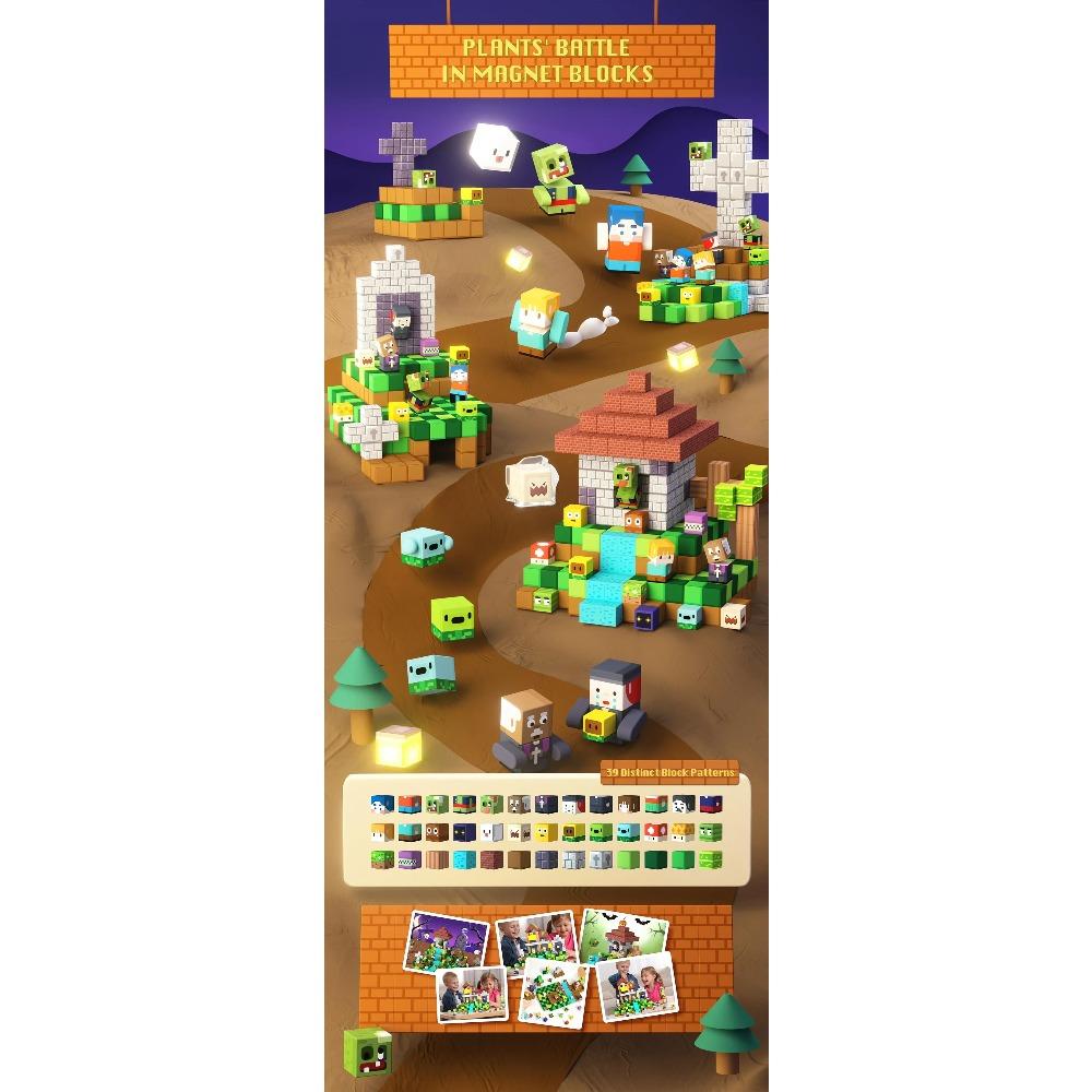 Magnetische Bausteine Mine World Magnetische Pflanzen Zombies Ziegelwürfel STEM Sensorisches Spielzeug Set 2025 Bestes Geschenk für 3+ Junge Mädchen Kind