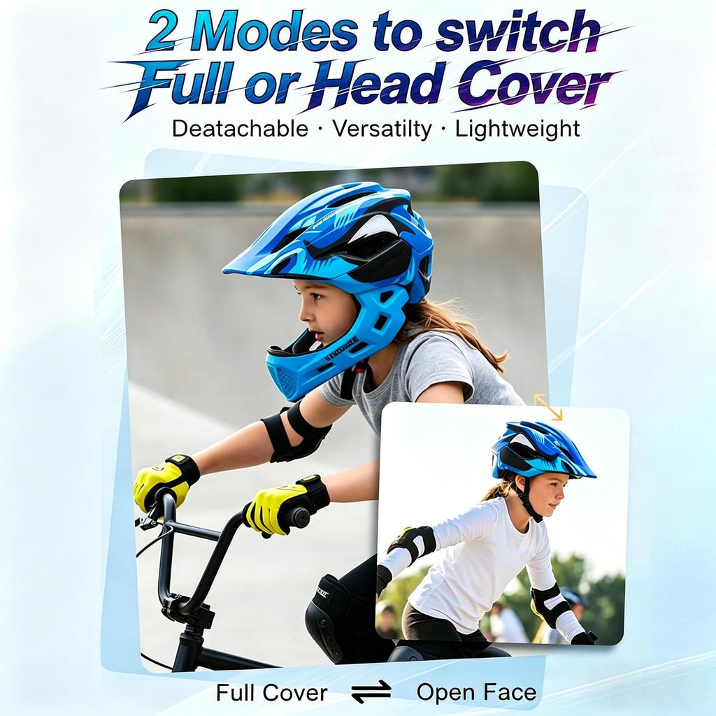 Kids Detachable Full Helmet Children Adjustable Safety Helmet for Skating Scooter BMX MTB Bike