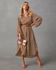 European and American Women's Clothing Amazon Spring and Autumn Fashion V-neck Loose Striped Belt Shirt Dress