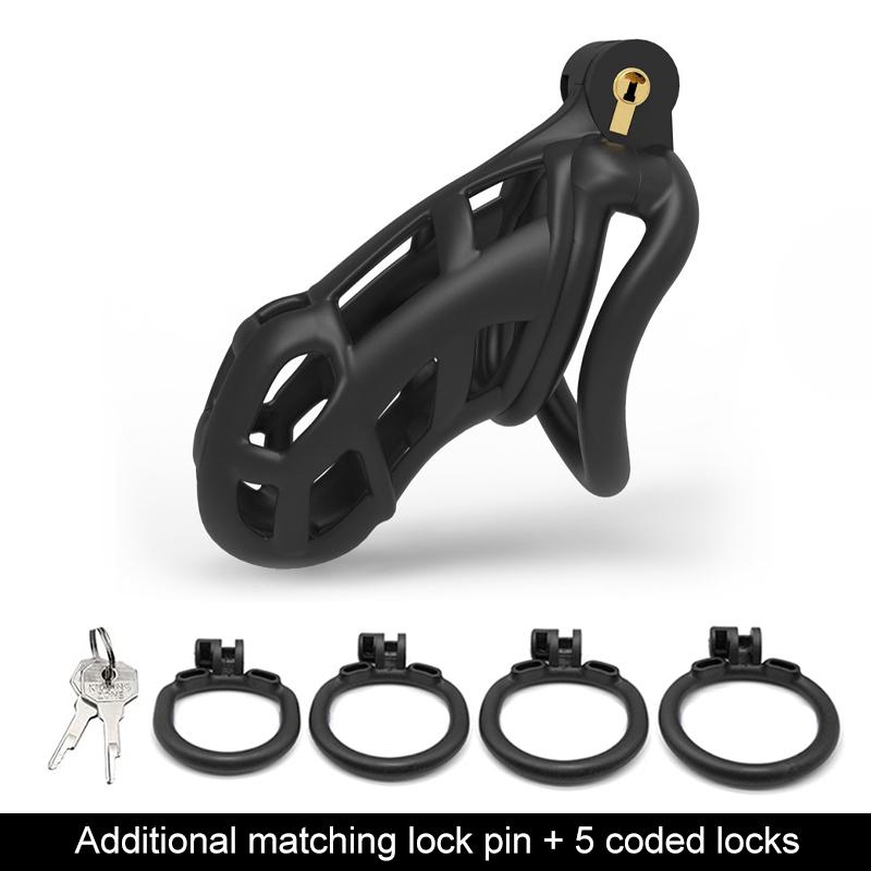 Men's Resin Nylon Chastity Belt Set with 4 Cock Penis Rings Sleeve Lock Cobra Cock Cage with Keys Male Extreme Bondage Sex Toys