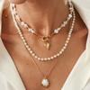 Baroque Special-Shaped Imitation Pearl Beaded Necklace, Fashionable Style Love Heart Pendant, Collarbone Necklace.