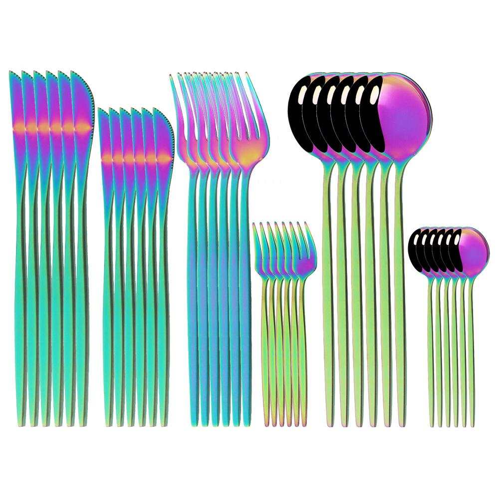 36Pcs Stainless Steel Mint Gold Dinnerware Set Dessert Knife Cake Fork Coffee Spoon Cutlery Set Kitchen Tableware Silverware Set