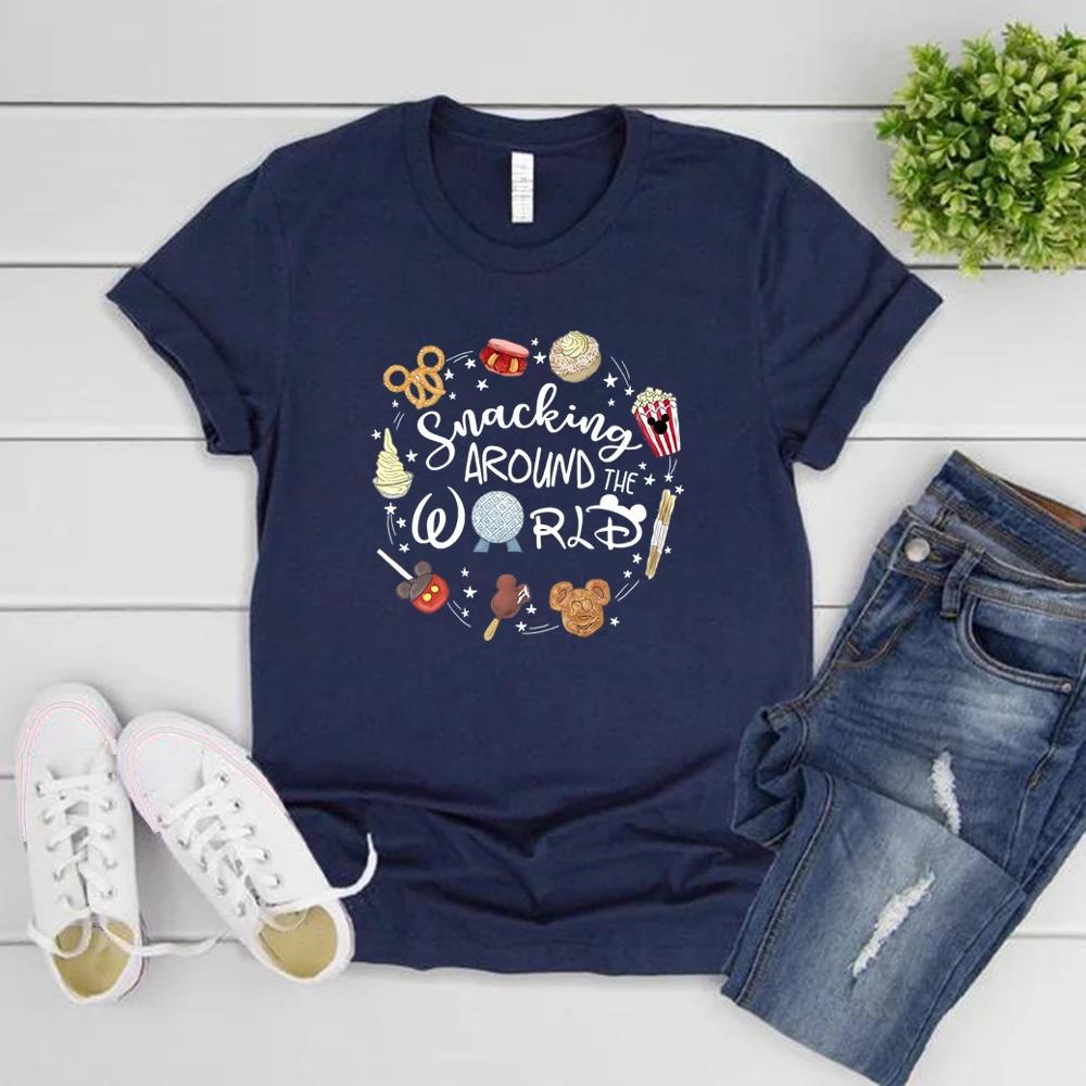 Snacking Around The World T-Shirt Epcot T Shirt Women T-shirt Short Sleeve Graphic T Shirts Matching Shirts Casual Tops Tees