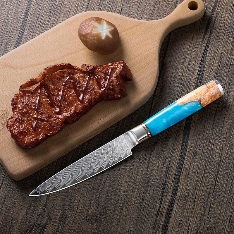 Professional 5 Inch Utility Knife Damascus Steel VG-10 Blade Peeling Paring Knife Cutting Fruit Vegetables Small Kitchen Knives