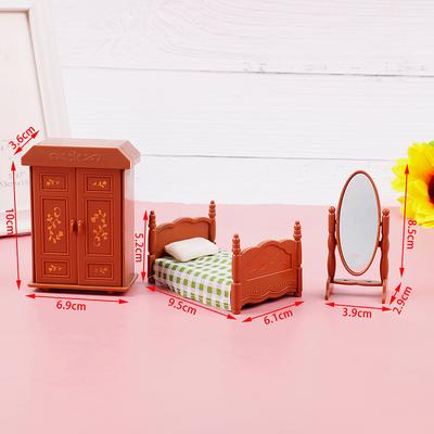 1:12 Dollhouse Miniature Furniture Bedroom Set Bed Dresser Mirror Cabinet Model