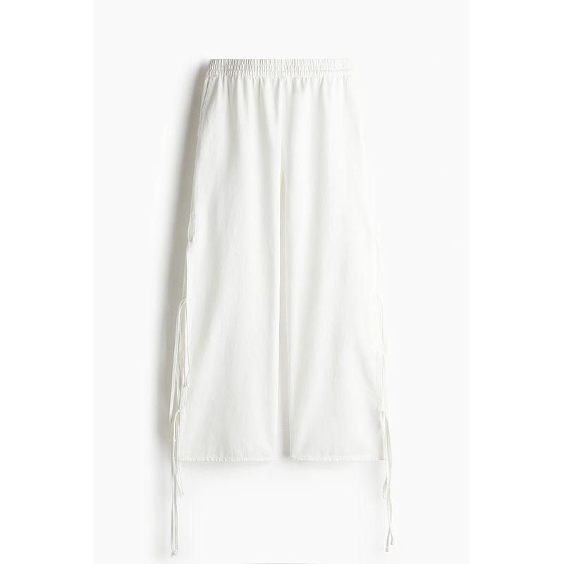 

HM Women s Jeans 2025 Summer New Arrival Shoelace Design Elastic Waist Lazy Wide Leg Jeans 1285207 White 150/60(XXS)