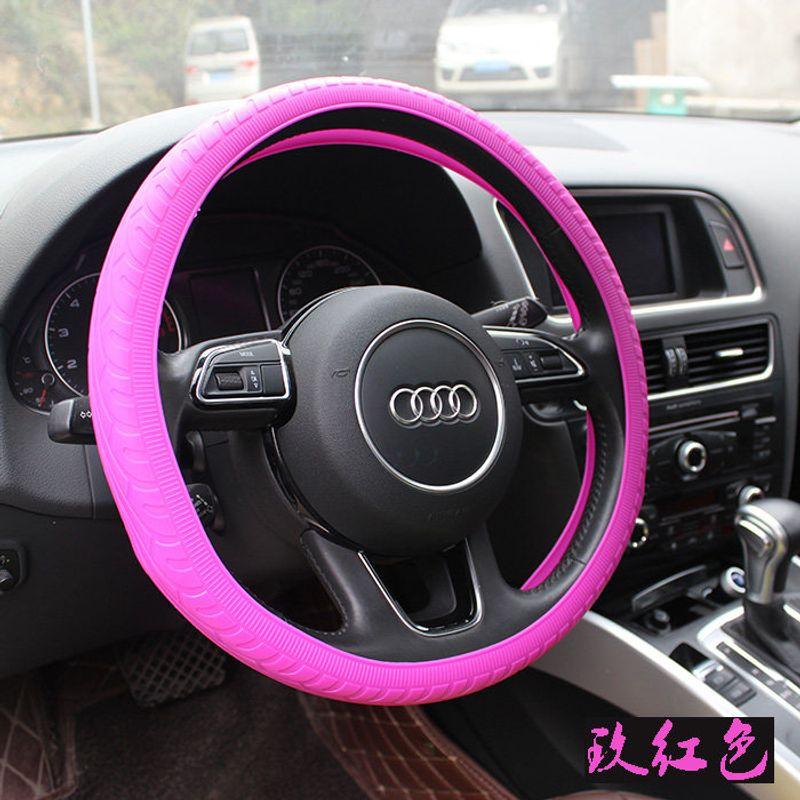 

Ultra-Thin Silicone Car Steering Wheel Cover, Suitable for All Seasons in Spring and Summer, Cute Non-Slip Steering Wheel Cover, Interior Decoration Rose Red