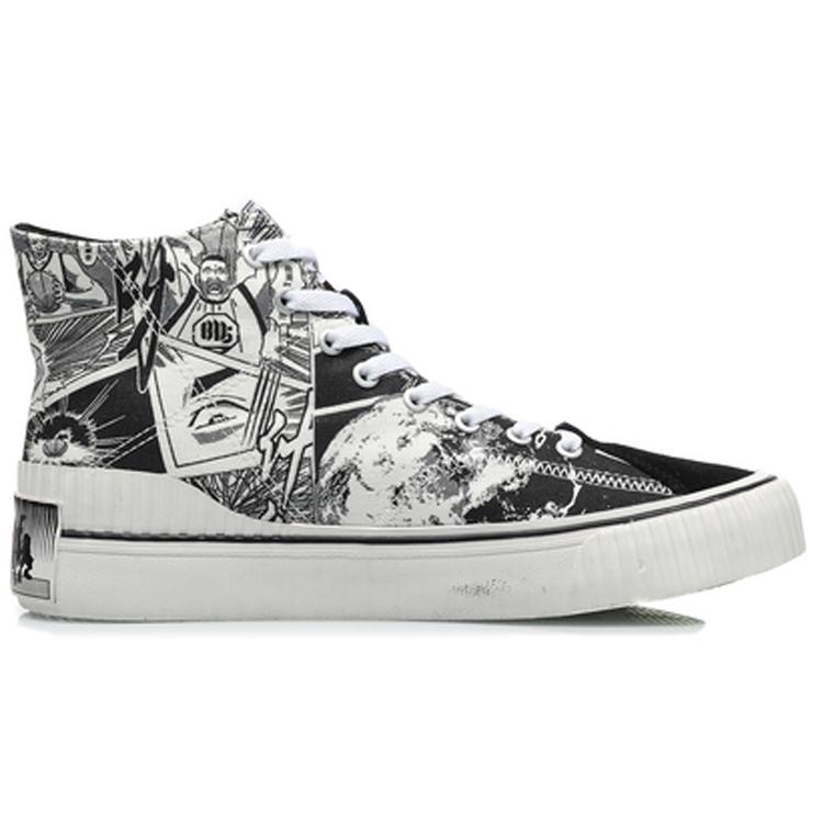 Li Ning Badfive Comfortable Slip Resistant Abrasion Resistant High top Skateboard Shoes Men's White Black AGCQ607-1