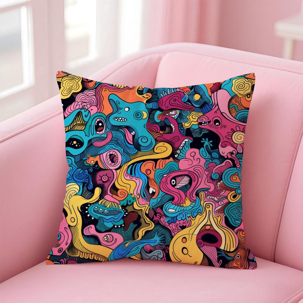 Cute Graffiti Funy Abstract Art  Cushion Cover Linen Pillowcase Cover Soft Decor for Sofa Home Room