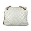 Vintage Matelasse Quilted Logo Double Chain Shoulder Bag Leather White