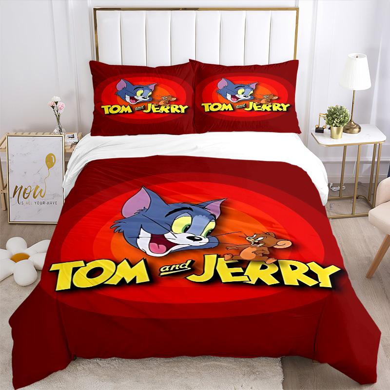 3pcs bedding set Tom Jerry Includes 1 Comforter + 2 Pillowcases, Without Pillow Inserts, Soft Comfortable,a0909221
