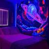 1PC Galaxy Space Black Light tapestry, Cool Planet Night Sky UV Reactive Fluorescent tapestry, Cosmic Mountain tapestry