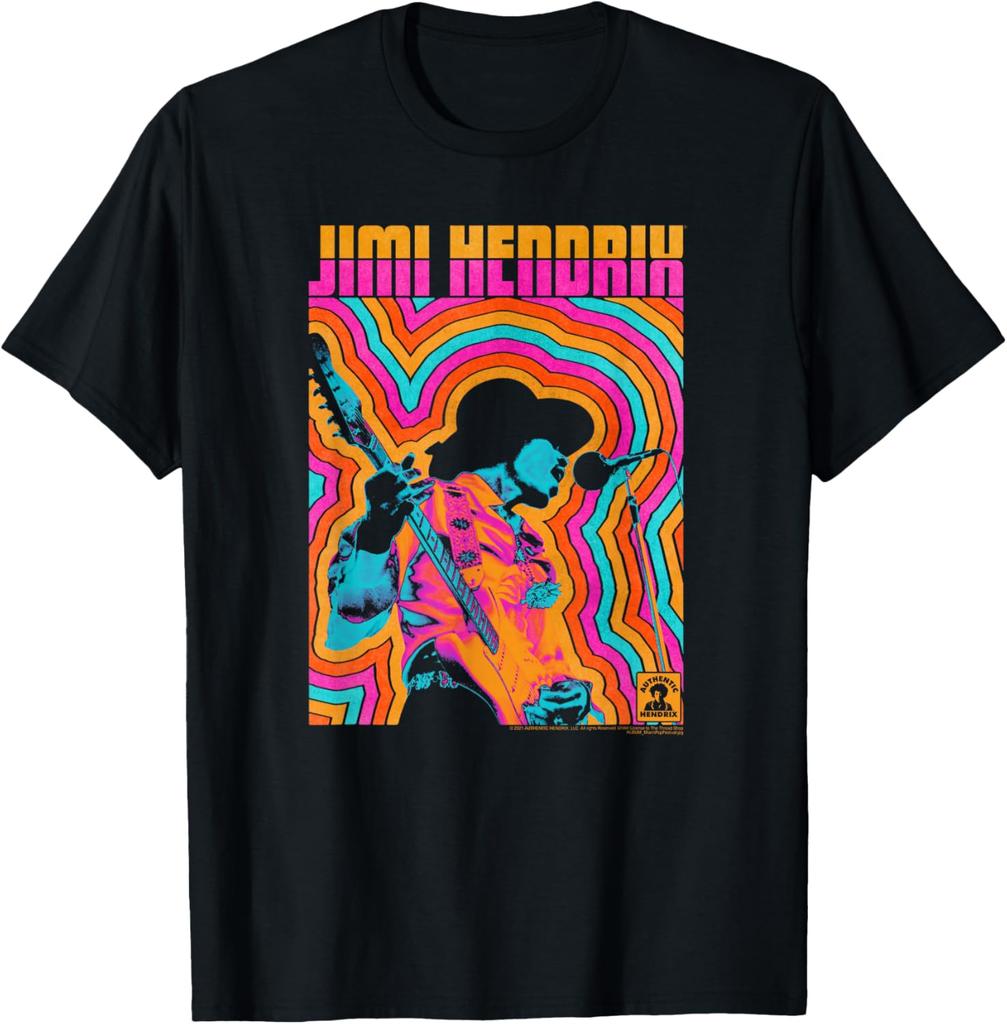 Jimi Hendrix Colorful Retro Line Print t Shirt