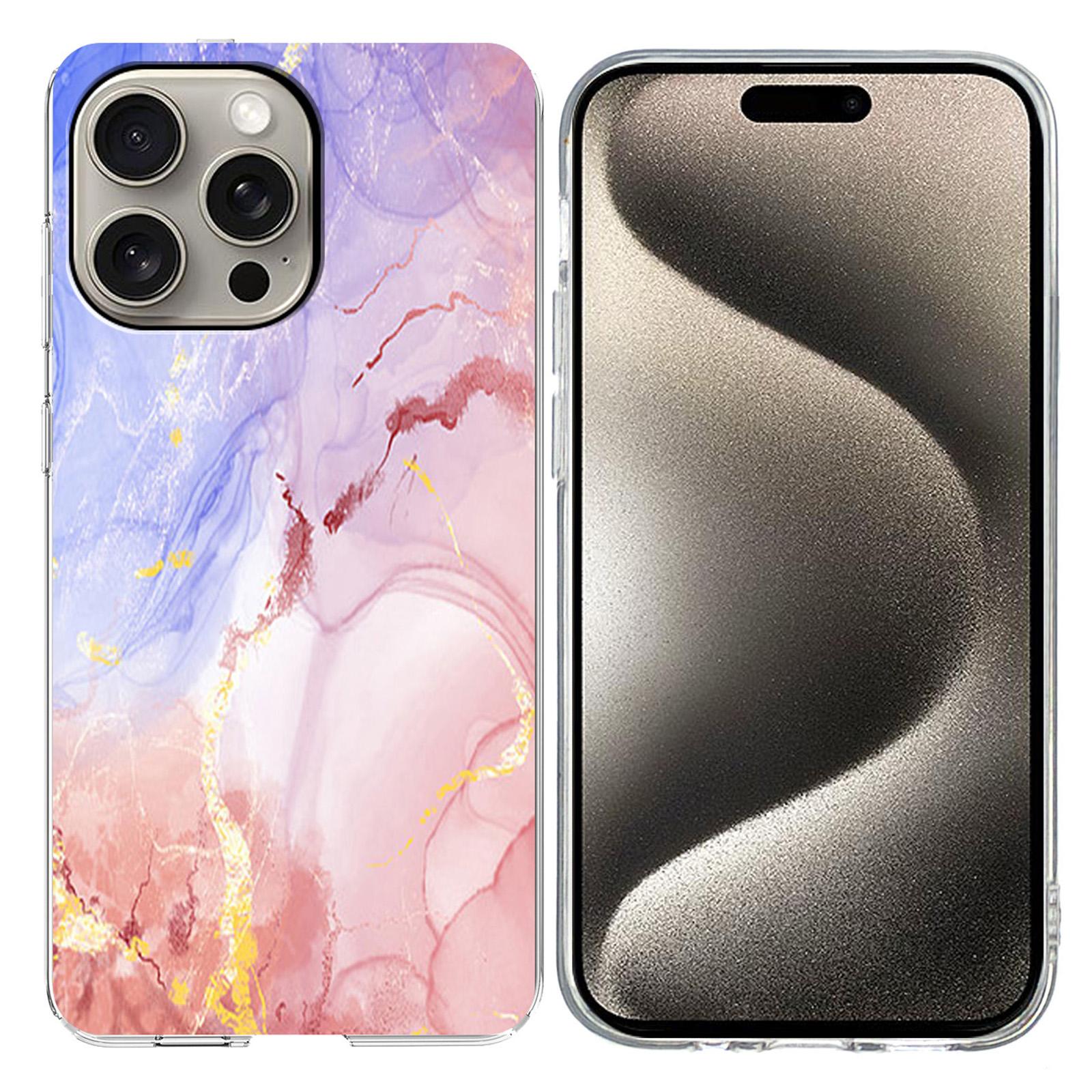 

For iPhone 15 Pro Case Marble Pattern Printing Soft TPU Phone Cover Pink