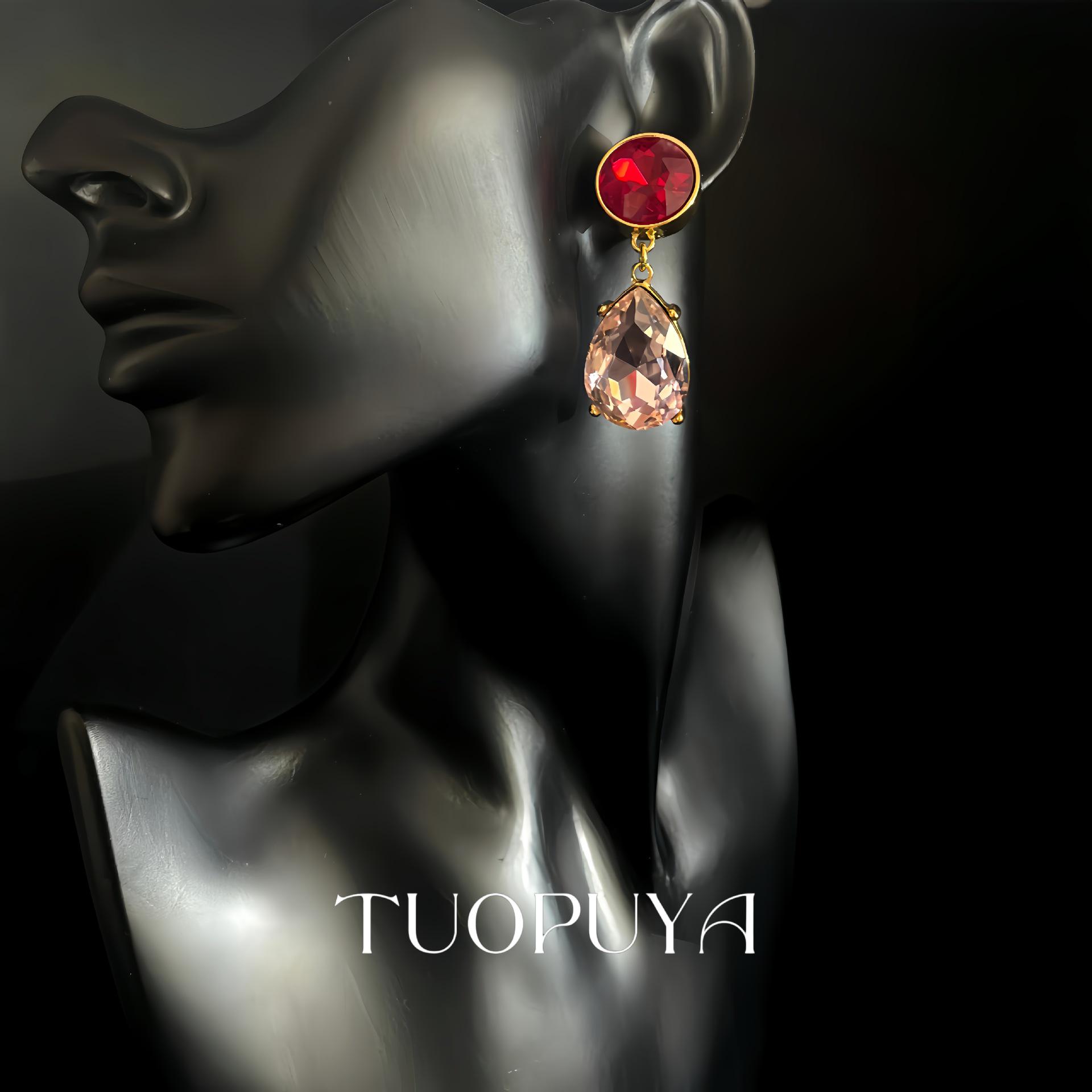 Elegant Red & Pink Glazed Teardrop Earrings with a Sweet, Niche Design