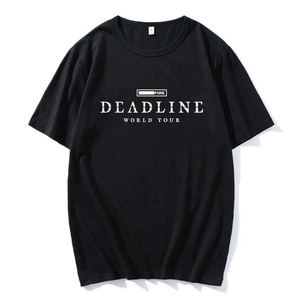 Korean Band Fashion Print Cotton T Shirt BLACK and PINK WORLD TOUR DEADLINE T-shirt Summer Short Sleeve  Unisex Streetwear