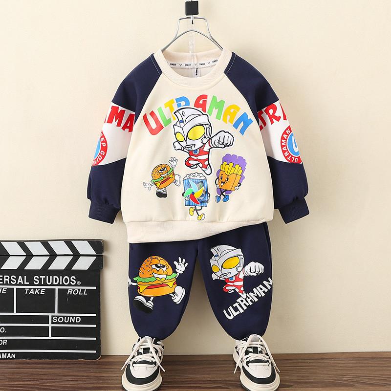 Trendy Ultraman Boys Autumn Sports Outfit Set Soft Cotton Two Piece Hoodie For Kids