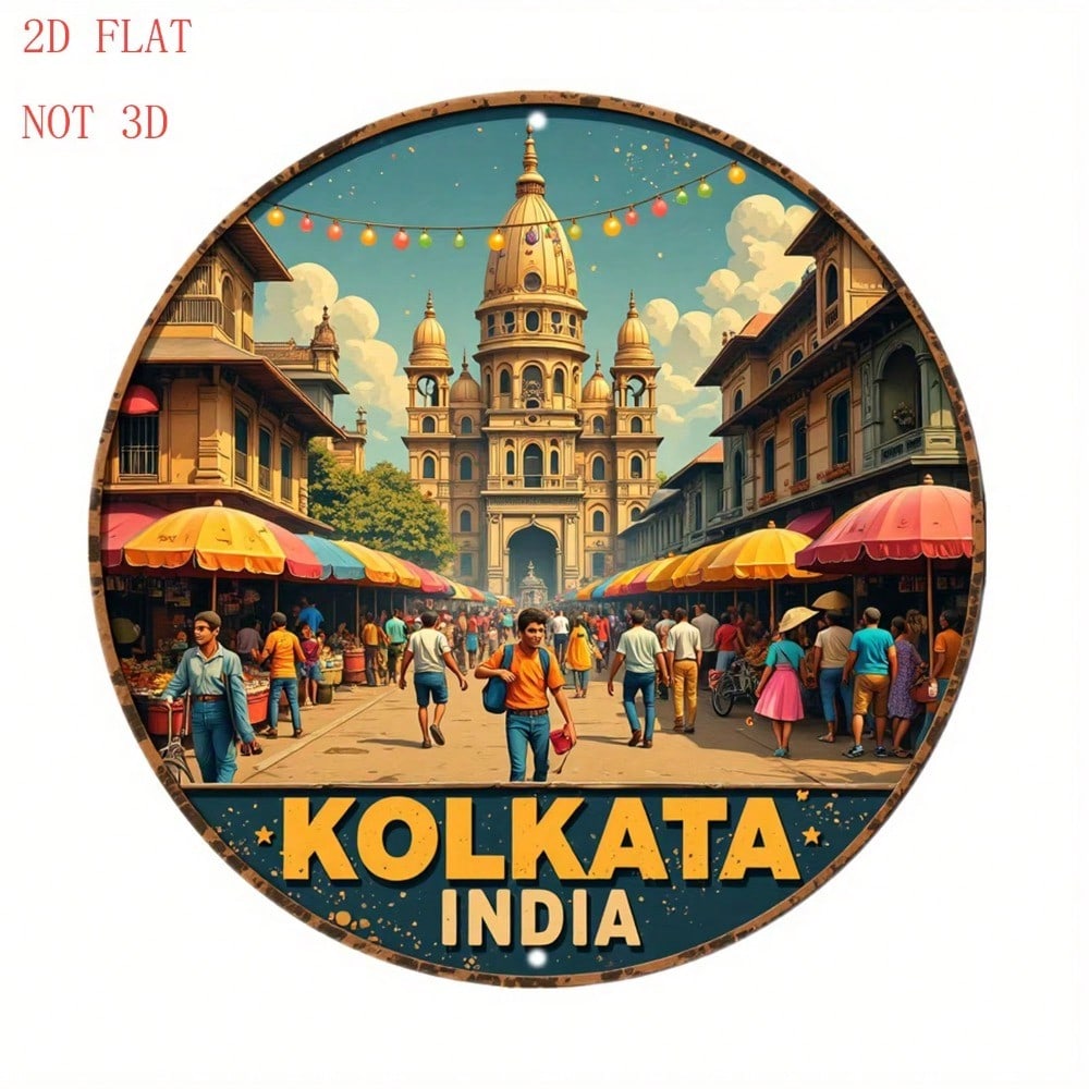 

Metal Wall Art Poster 8 Inch Kolkata Victoria Memorial Howrah Bridge Vintage Cultural Home Decor