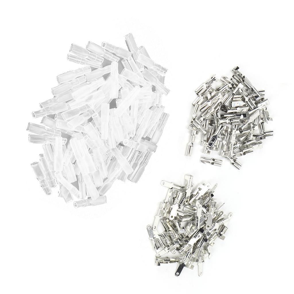 Spade Crimp Terminals Female Male 50Pcs/Each with 100Pcs Insulating Sleeves 2.8mm Silver